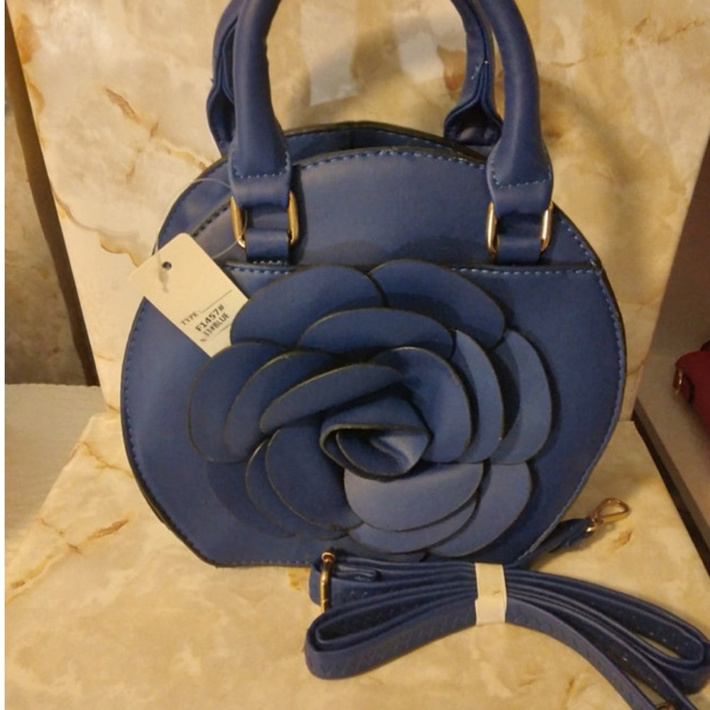 The Blue Rounded Rose Handbag - Picture 2 of 5